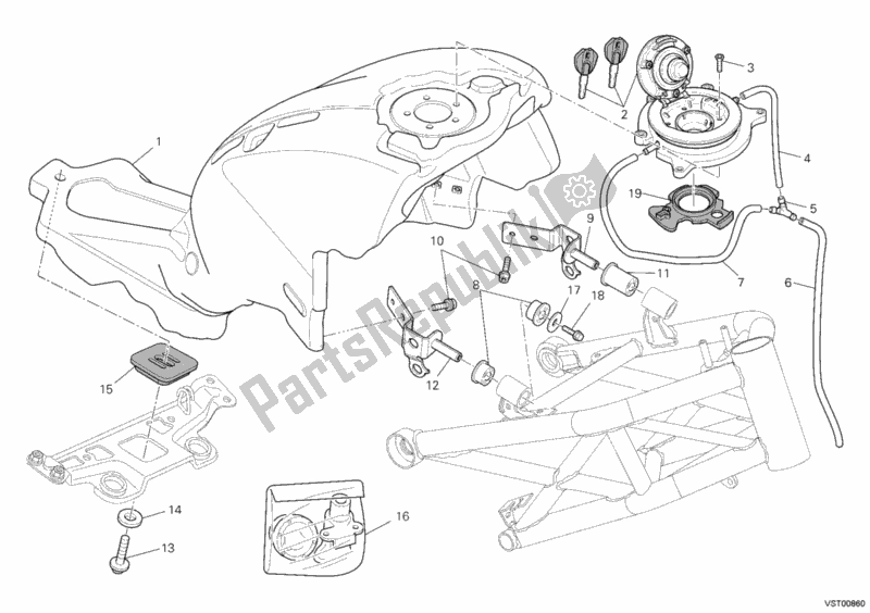 All parts for the Fuel Tank of the Ducati Monster 659 ABS Australia 2014